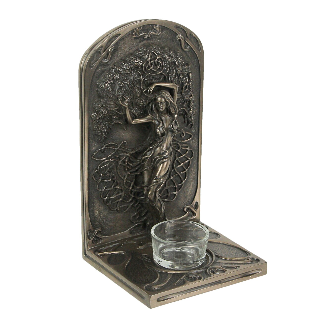 Earth Life Magic Bronze Resin Decorative Bookend Pagan Tealight Candle Holder